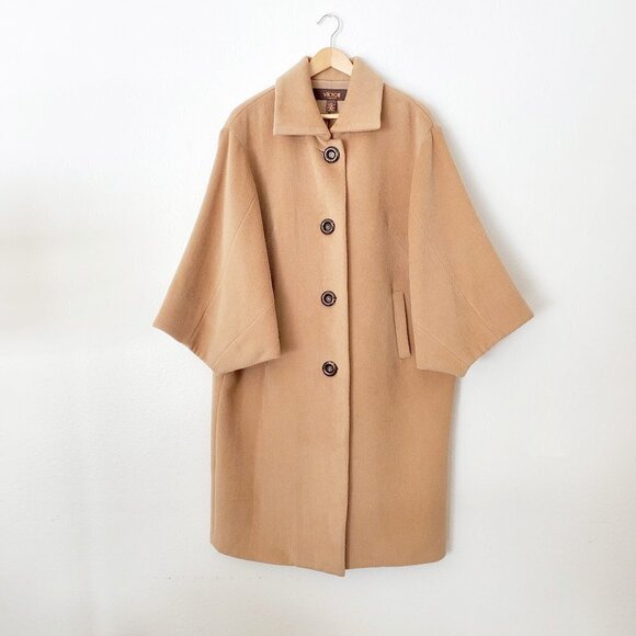 Victor Alfaro Luxury Rabbit Hair Wool Blend Camel Cocoon Coat Dolman Sleeves - Picture 1 of 12